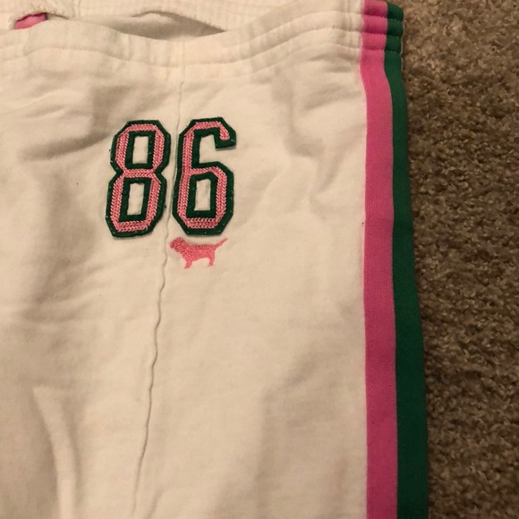 PINK Victoria's Secret White Joggers with Pink and Green Accents - Picture 2 of 6